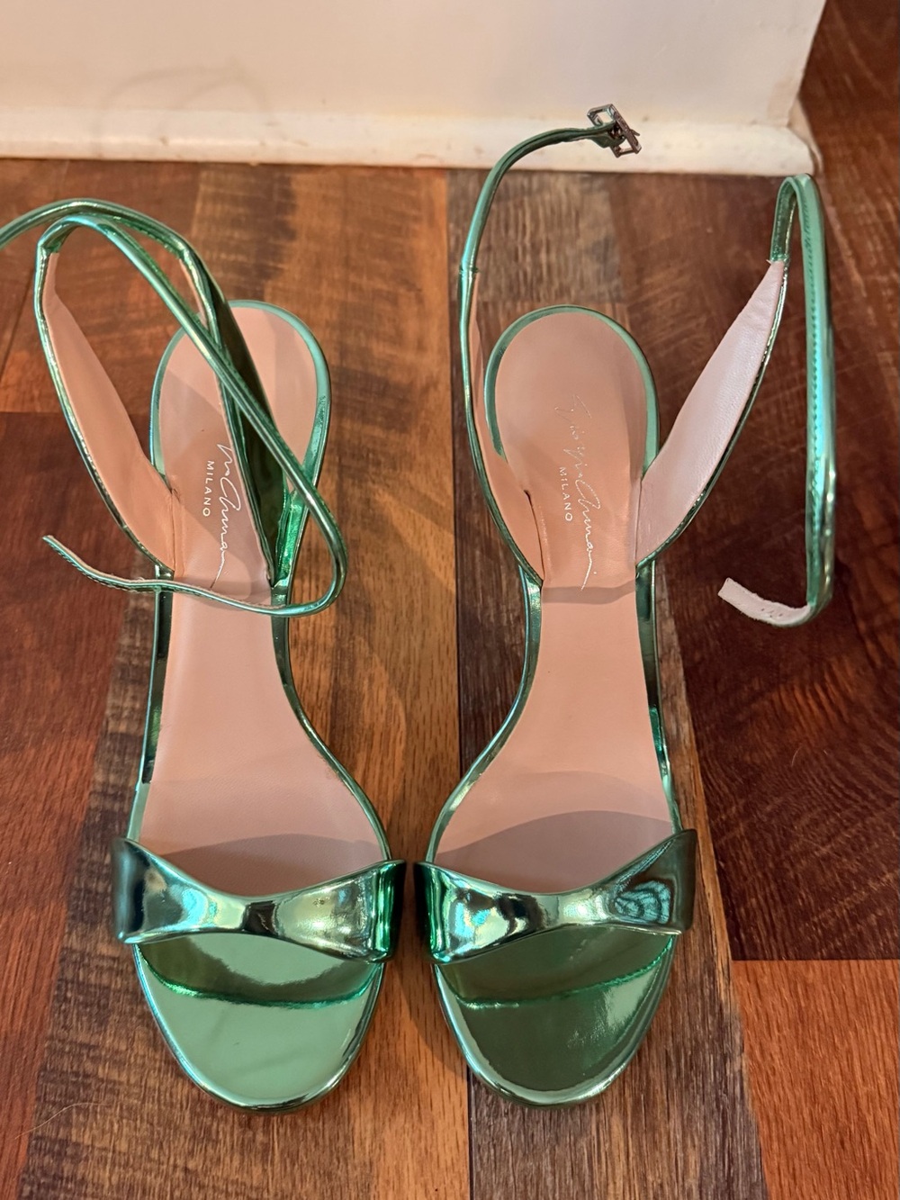 Like New Giorgio Armani Metallic Emerald Green Ankle-Strap Heels